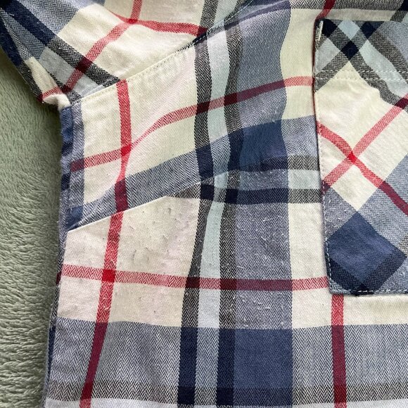 Columbia Flannel Womens XL Red White Blue Plaid Drawstring Button Up Hoodie - Picture 12 of 13